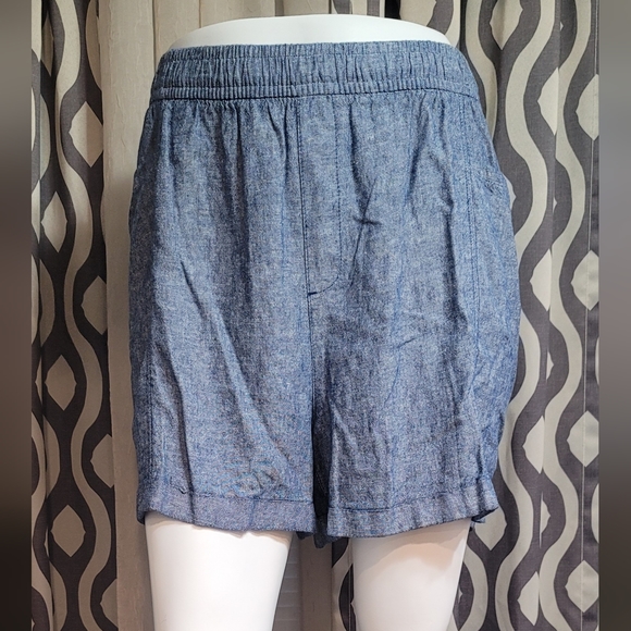 Old Navy Linen Shorts Womens Size 3XL Blue Flat Front Elastic Waist Pull On - Picture 3 of 16